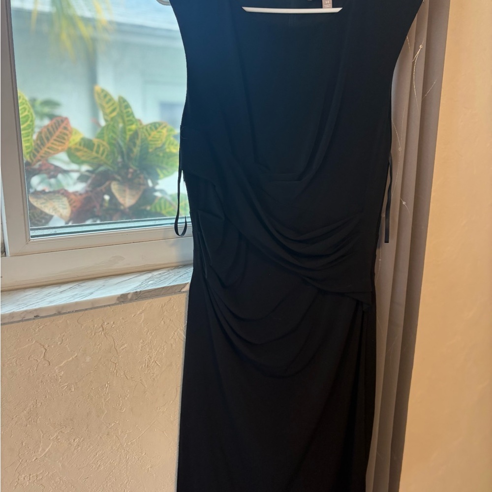Banana Republic Elegant Black Draped Midi Dress